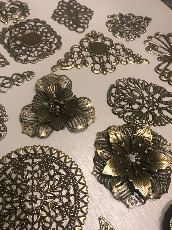 Filigree Bronze Metal Embellishments Corners Craft Supplies Journal Scrapbooking