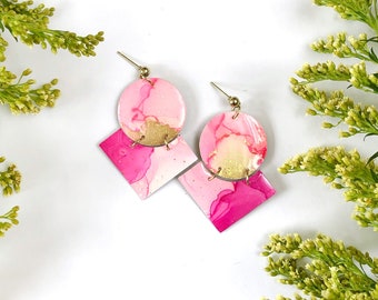 The Eliza - Cerise // Ready to Ship, Statement Earring, Lightweight Earring, Brass Jewelry, Modern Contemporary Jewelry, Pink Earrings