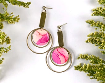 The Arden - Cerise // Ready to Ship, Statement Earring, Lightweight Earring, Brass Jewelry, Modern Contemporary Jewelry, Pink Earrings