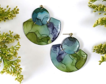 The Ophelia - Lagoon // Statement Earring, Lightweight Earring, Brass Jewelry, Modern Contemporary Jewelry, Blue Earring, Dangle Earrings