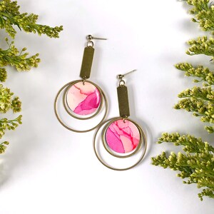 The Arden - Cerise // Ready to Ship, Statement Earring, Lightweight Earring, Brass Jewelry, Modern Contemporary Jewelry, Pink Earrings