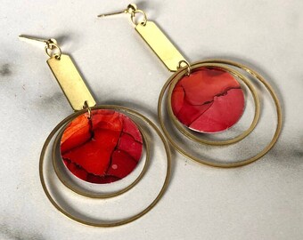 The Arden - Autumn // Ready to Ship, Statement Earring, Lightweight Earring, Brass Jewelry, Modern Contemporary Jewelry, Orange Earrings