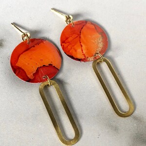 The Odette - Autumn // Ready to Ship, Statement Earring, Lightweight Earring, Brass Jewelry, Modern Contemporary, Orange Earrings, Dangle