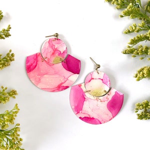 The Ophelia - Cerise // Ready to Ship, Statement Earring, Lightweight Earring, Brass Jewelry, Modern Contemporary Jewelry, Pink Earrings