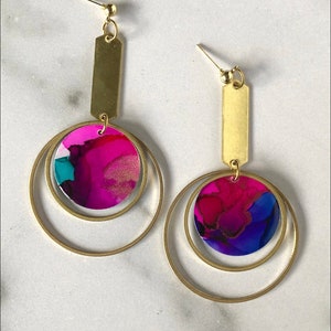 The Arden Gatsby // Ready to Ship, Statement Earring, Lightweight Earring, Brass Jewelry, Modern Contemporary Jewelry, Colorful Earrings image 2