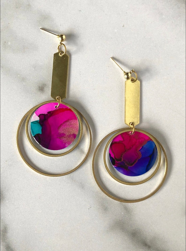 The Arden Gatsby // Ready to Ship, Statement Earring, Lightweight Earring, Brass Jewelry, Modern Contemporary Jewelry, Colorful Earrings image 2