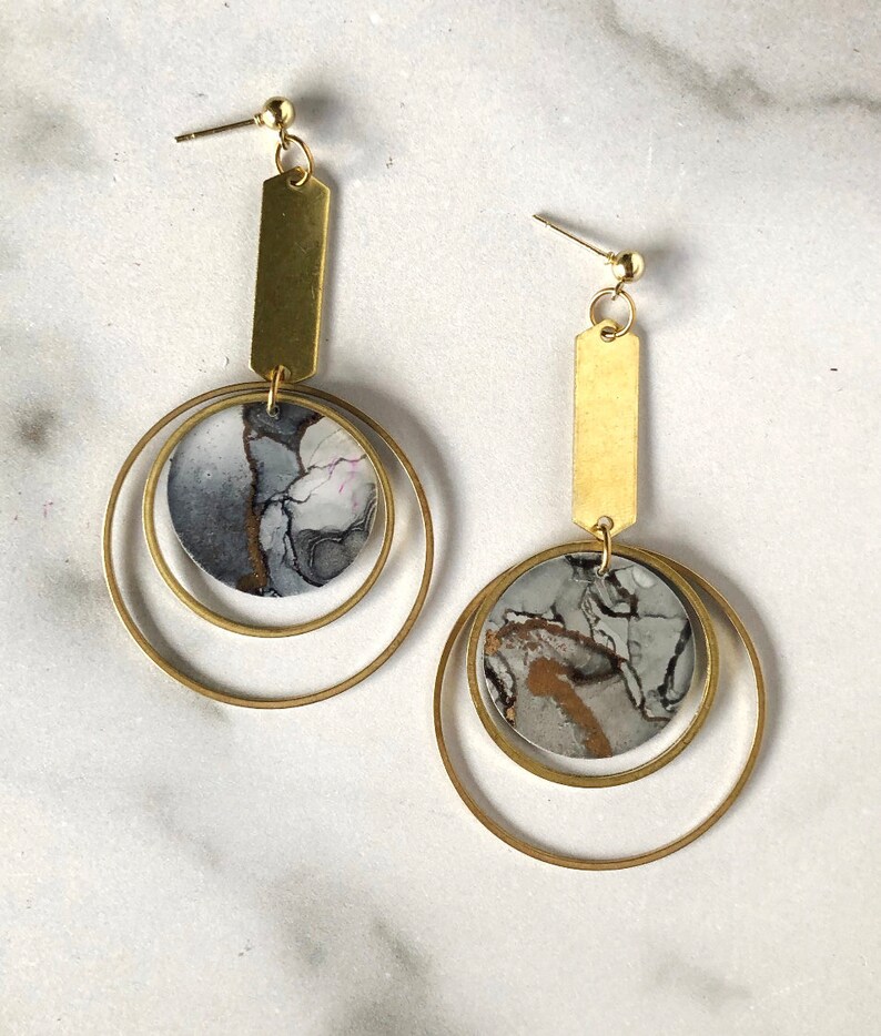 The Arden Smoke // Ready to Ship, Statement Earring, Lightweight Earring, Brass Jewelry, Modern Contemporary Jewelry, Painted Earrings image 2