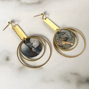 The Arden - Smoke // Ready to Ship, Statement Earring, Lightweight Earring, Brass Jewelry, Modern Contemporary Jewelry, Painted Earrings