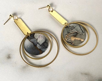 The Arden - Smoke // Ready to Ship, Statement Earring, Lightweight Earring, Brass Jewelry, Modern Contemporary Jewelry, Painted Earrings