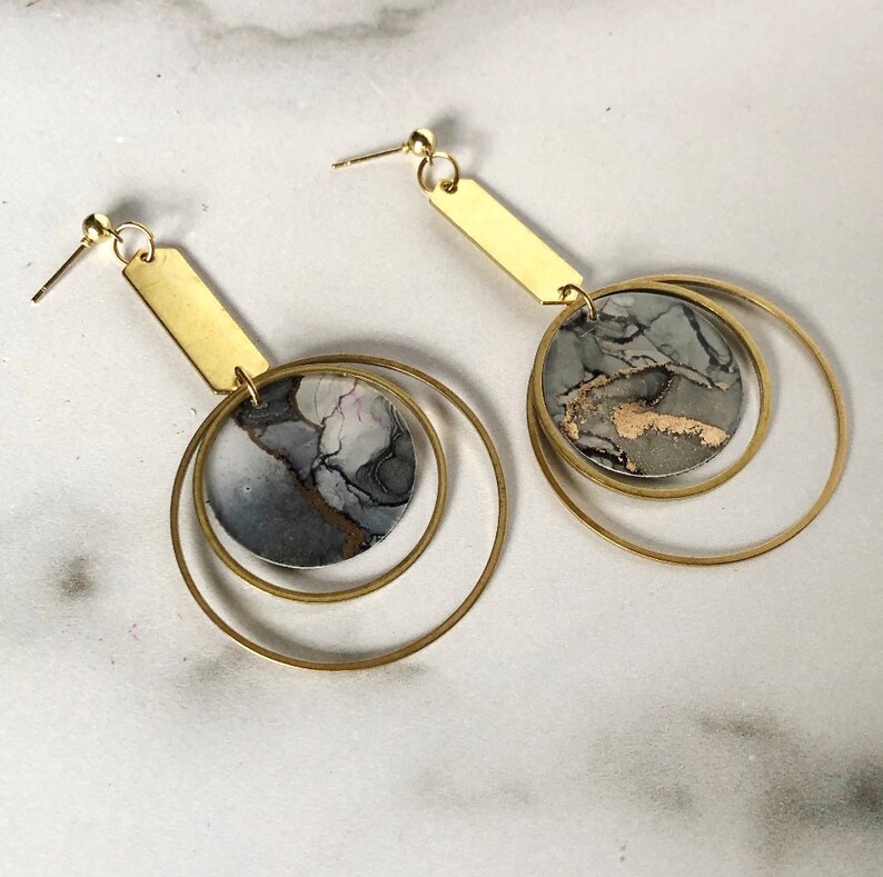 The Arden Smoke // Ready to Ship, Statement Earring, Lightweight Earring, Brass Jewelry, Modern Contemporary Jewelry, Painted Earrings image 1