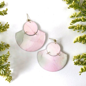 The Ophelia - Primrose // Ready to Ship, Statement Earring, Lightweight Earring, Brass Jewelry, Modern Contemporary Jewelry, Pink Earrings