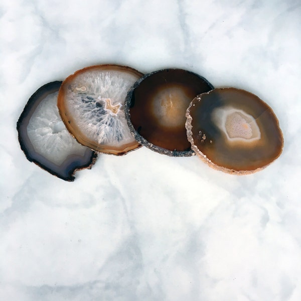 Dark Natural Agate Coasters with Gold or Silver Edges