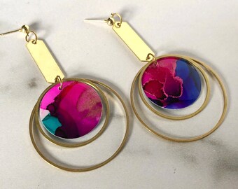 The Arden - Gatsby // Ready to Ship, Statement Earring, Lightweight Earring, Brass Jewelry, Modern Contemporary Jewelry, Colorful Earrings