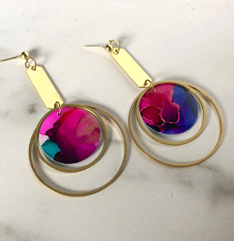 The Arden Gatsby // Ready to Ship, Statement Earring, Lightweight Earring, Brass Jewelry, Modern Contemporary Jewelry, Colorful Earrings image 1