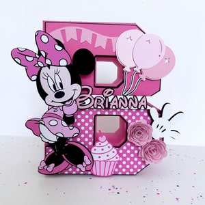 Decoraciones para fiestas temáticas de Minnie Mouse con letras en 3D, decoraciones para mesas de fiesta de cumpleaños de Minnie Mouse rosa, letras en 3D personalizadas de Minnie Mouse