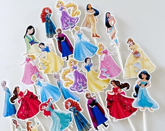 Princess Cupcake toppers, Princess Birthday Party Decorations, Princesses toppers, Princess theme party, Princess party food picks