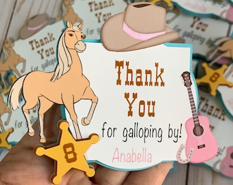 Cowgirl Party Thank You tags, Cowgirl party favor tags, cowgirl horse party decorations, Western cowgirl theme party, horse party favor tags