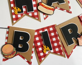 BBQ Happy Birthday Banner, Barbecue Grill Party Decorations, Backyard Barbecue Birthday banner, Barbecue Summer Picnic party decorations