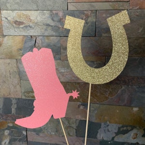 Cowgirl birthday party centerpieces, Cowgirl Boot and horse shoe party die cuts, Cowgirl Party decorations, Western Cowgirl theme party