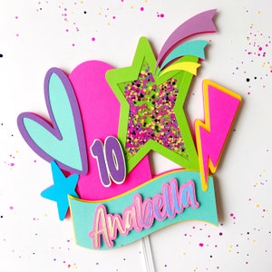 Neon Cake Topper, Neon Theme Party Decorations, Neon Glow Personalized Cake Topper, Glow Birthday Party Decor, Colorful Cake Topper