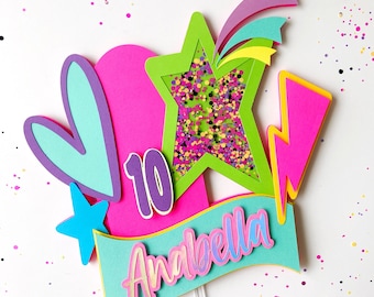 Neon Cake Topper, Neon Theme Party Decorations, Neon Glow Personalized Cake Topper, Glow Birthday Party Decor, Colorful Cake Topper