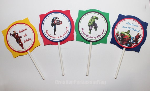 Avengers Cupcake Toppers, Superheroes Toppers, Cake Topper, Avengers Party, Iron Man, Captain America, Hulk, Avengers Set of 12 Il_570xn