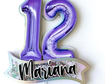 Foil Balloon Inspired Cake Topper, Personalized Number Cake Topper, Balloon Theme Party Decor, Balloon Topper