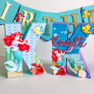 Letra 3D de La Sirenita, decoraciones para fiesta de cumpleaños de La Sirenita, letra 3D personalizada, fiesta temática de sirena, decoración para fiesta de Ariel Sirena.