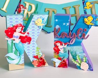 Little Mermaid 3D Letter, Little Mermaid birthday party decorations, custom 3d letter, Mermaid theme party, Ariel Mermaid party decor,