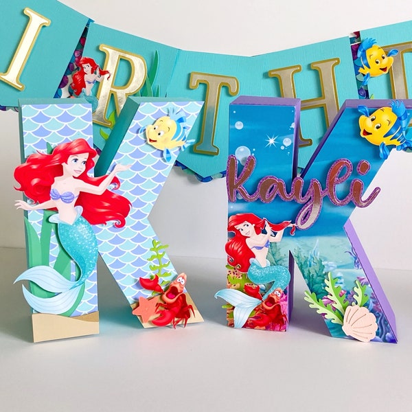 Little Mermaid 3D Letter, Little Mermaid birthday party decorations, custom 3d letter, Mermaid theme party, Ariel Mermaid party decor,