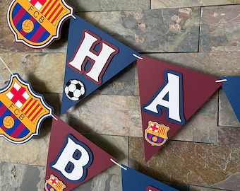 Sports Barcelona Happy Birthday Banner, Soccer Banner, Sports Soccer Birthday Party, Soccer theme party, Soccer birthday party decorations