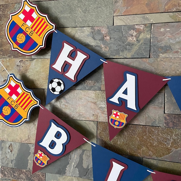 Banner de feliz cumpleaños de Barcelona, Banner de fútbol, Fiesta de cumpleaños de fútbol, Fiesta temática de fútbol, Decoraciones para fiesta de cumpleaños de fútbol