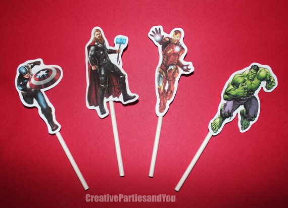 Avengers Cupcake Toppers, Superhero Toppers, Avengers Signs, Symbols Toppers Set of 12, Cake Topper Il_570xn