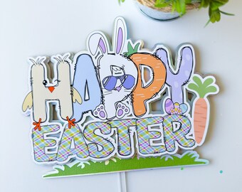 Happy Easter Cake Topper Easter Themed Party Decorations Bunny Theme Cake Topper Easter Table Decor
