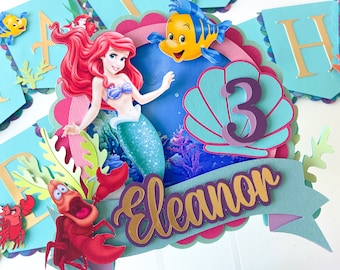 Meerjungfrau Tortendeko, Prinzessin Ariel Party Dekoration, Personalisierte Meerjungfrau Kuchen Topper, Meerjungfrau Thema Party, Ariel Party