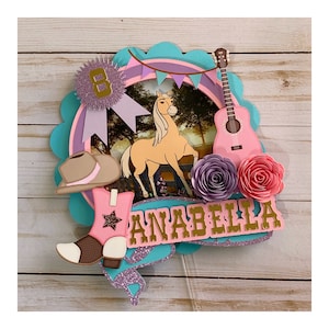 Cowgirl Cake Topper, Cowgirl Birthday Party Decorations, Western cowgirl personalized cake topper, Horse party decor, cowgirl theme party
