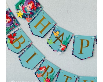 Little Mermaid Birthday Banner, Little Mermaid Birthday Party decorations, Ariel Little mermaid birthday banner, under the sea party