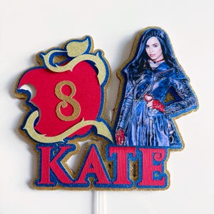 Descendants 2 Cake Topper Descendants 2 Evie Theme Party Decorations Descendants Personalized Cake Topper Apple Theme Evie Party Topper