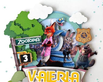 Topper na tort Zootopia 2, dekoracje na imprezę tematyczną Zootopia, spersonalizowane dekoracje urodzinowe Zootopia