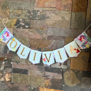 Little Mermaid Name Banner, Little Mermaid Birthday Party decorations, Pastel Colors Custom Name Banner, Little Mermaid Theme Party