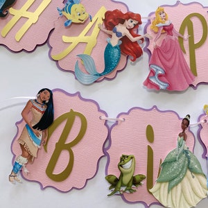 Princess Happy Birthday Banner, Princess Party Decorations, Princess party theme, Disney Princesses banner image 3