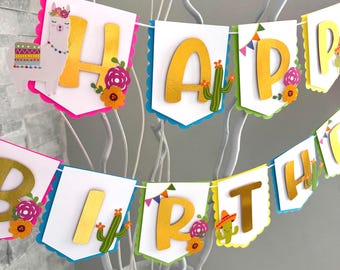 Fiesta Llama Birthday Banner, Colorful Happy Birthday Banner Llama Theme, Mexican Theme Party Decor, Llama Party Decorations, Fiesta Banner