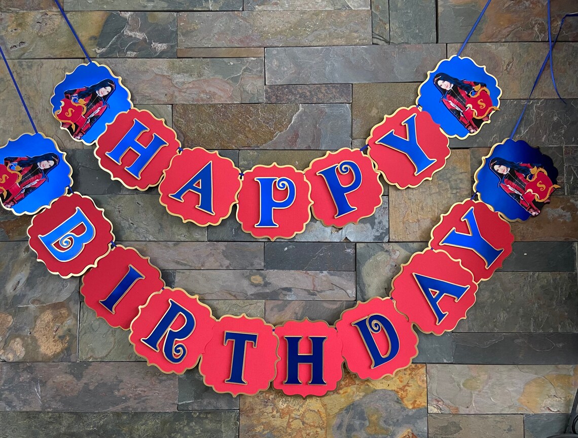 Descendants Happy Birthday Banner Descendants 3 Party - Etsy