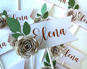 Floral Custom Cupcake Toppers Floral Birthday Party Personalized Cupcake Toppers Flower Themed Party Decor Floral Baby Shower Custom Toppers