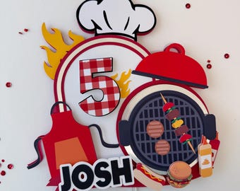 BBQ Cake Topper Barbecue Grill Theme Party Decor Backyard Bbq Theme Cake Topper Summer Picnic Theme Grilling Personalized Cake Topper