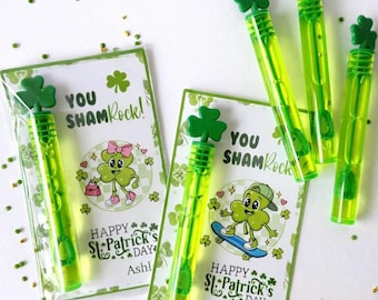 St Patricks Day Kids Bubbles Party Favors for Classroom Exchange Non Candy Favors St Patricks Theme Personalized Bubble Wands for Kids