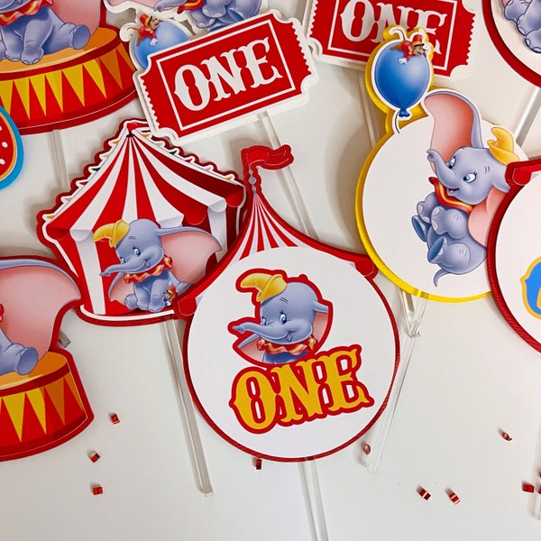 Dumbo Cupcake Toppers, Dumbo Theme Party, Elephant Cupcake Toppers, Dumbo Party Decorations, Carnival Theme Party, Carnival Cupcake Toppers