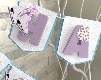 Winter Ice Skating Happy Birthday Banner, Ice Skating Party Decor, Ice Snowflake Birthday Banner, Girl Winter Wonderland Party