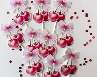 24 Kirsch-Cupcake-Topper Mit Glitzer – Deko Für Geburtstag, Babyparty & Feste