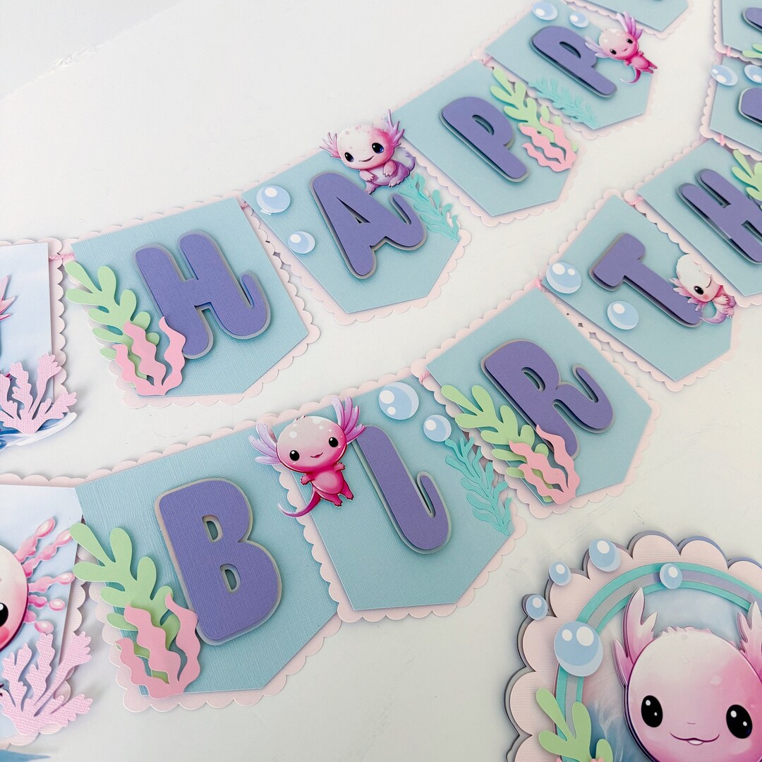 Axolotl Happy Birthday Yard Banner - 9.84ft Pink Reptile Animal Theme Party Decorations